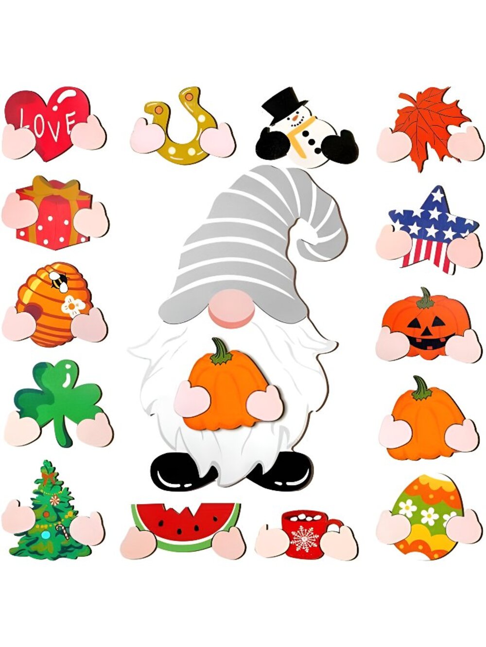 Interchangeable Wooden Gnome Decor with Magnet Pieces Detachable Welcome Sign